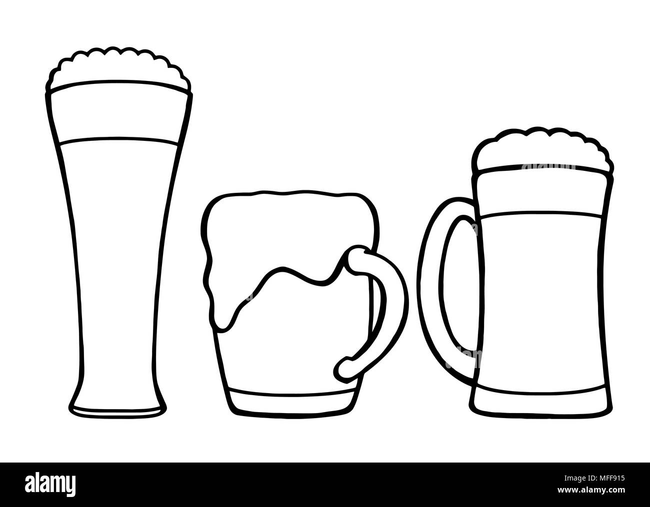 Monochrom Glasses of beer, handdrawing oktoberfest beer, beer with