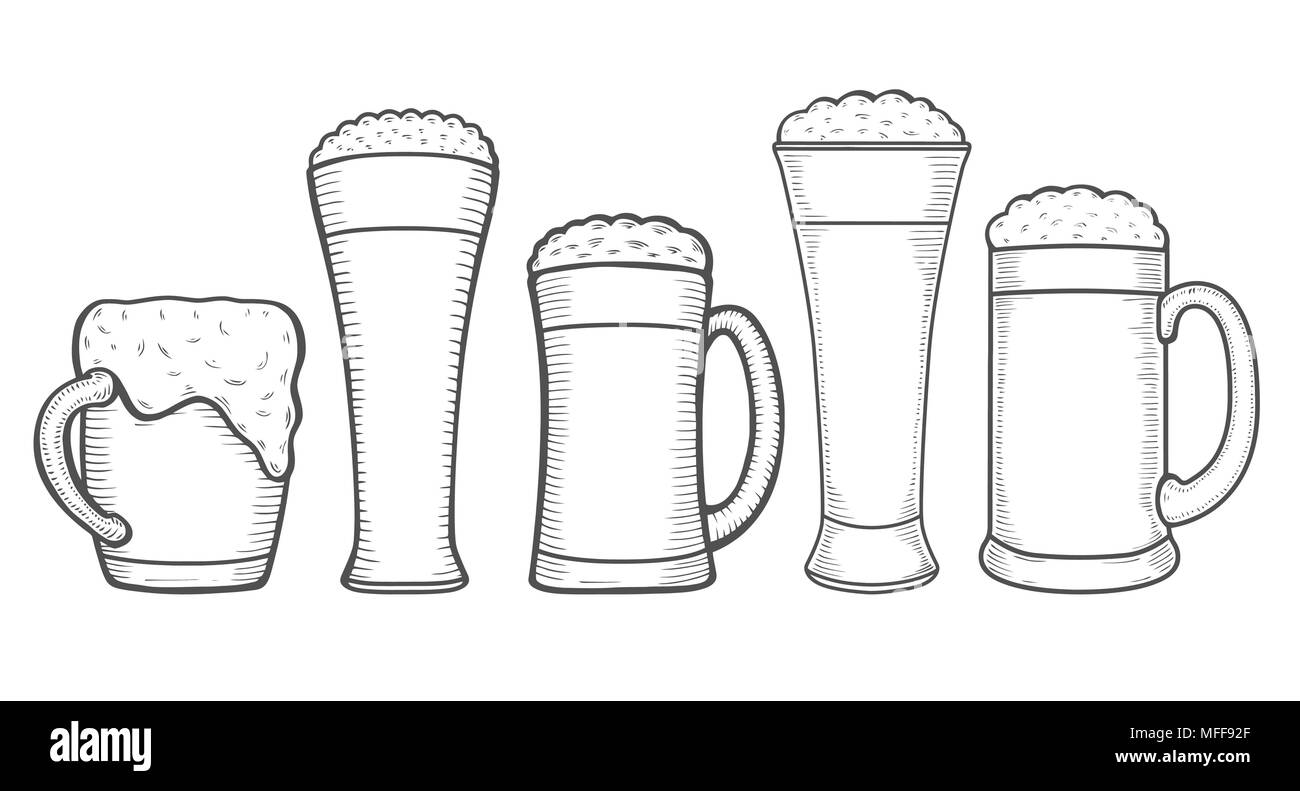 Monochrom Glasses of beer, handdrawing oktoberfest beer, beer with