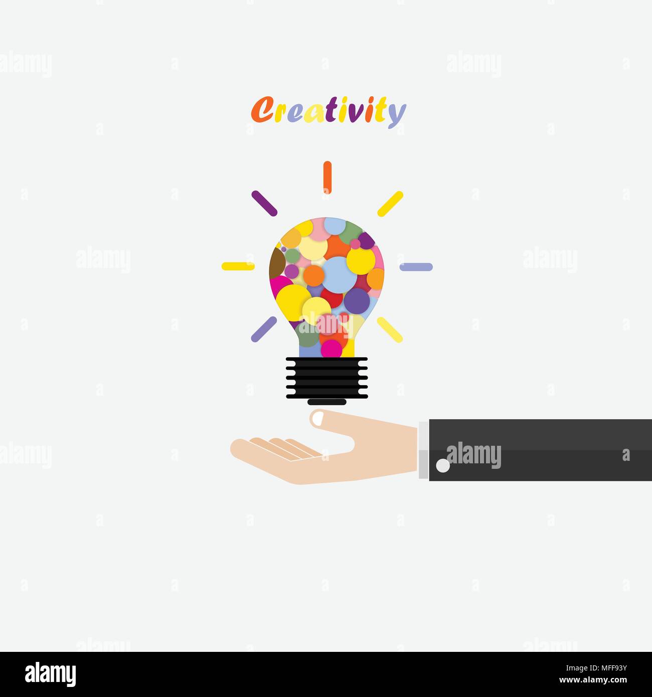 Hand and creative bulb light idea abstract vector design template ...