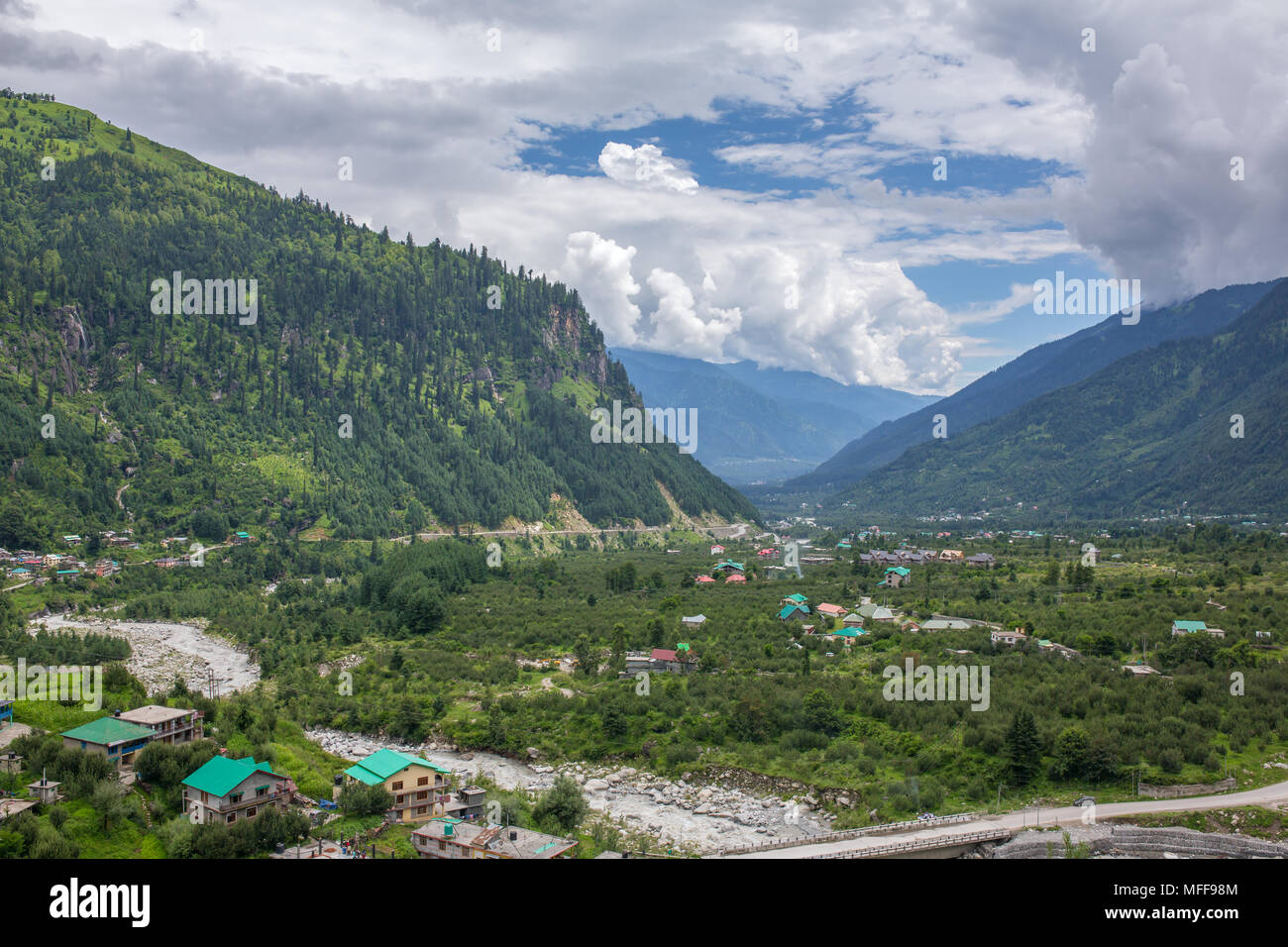 Beautiful panorama of green Kullu valley in Himachal Pradesh state, India Stock Photo