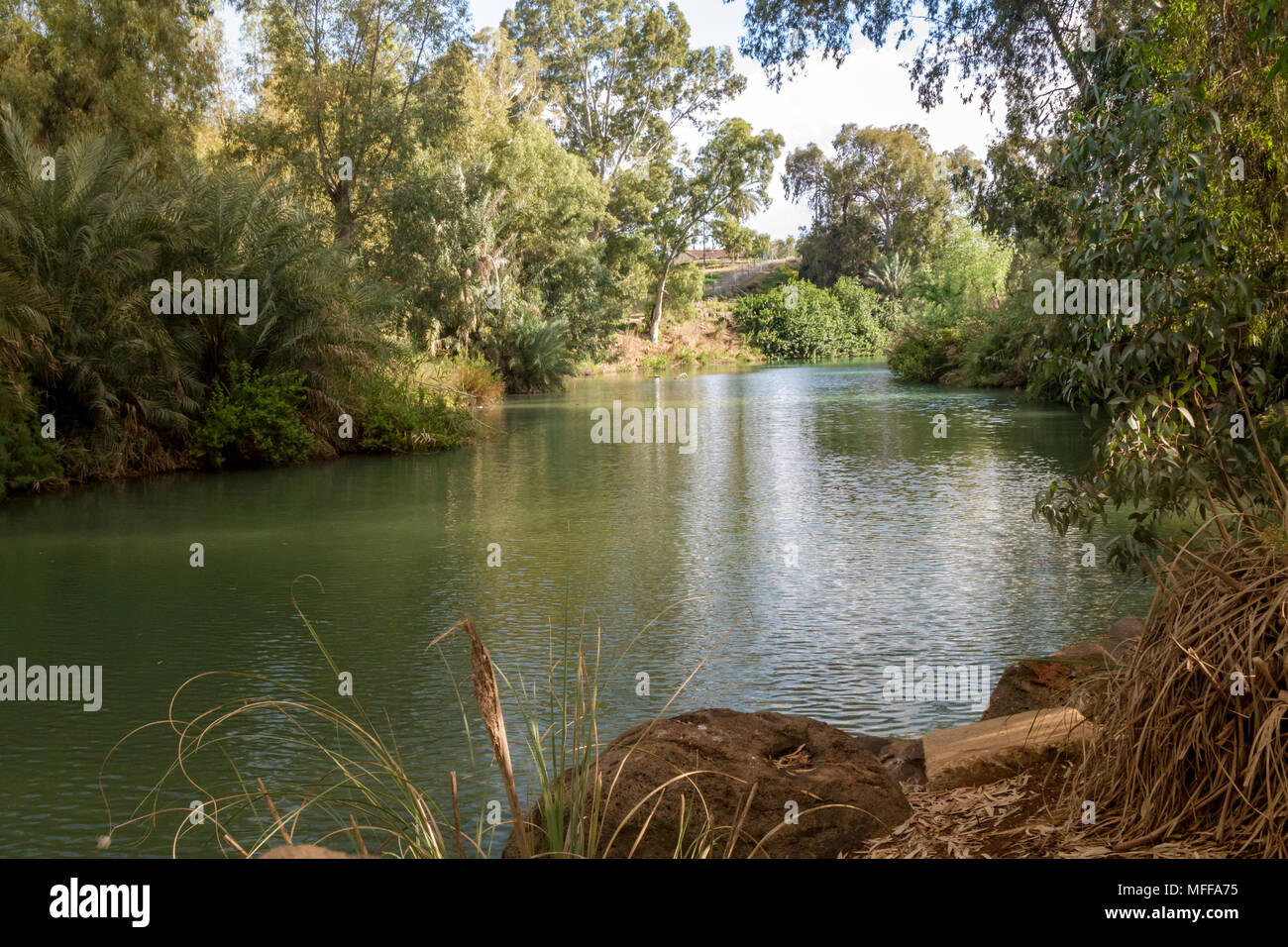 Shores of Jordan River at Baptismal Site, Israel Stock Photo