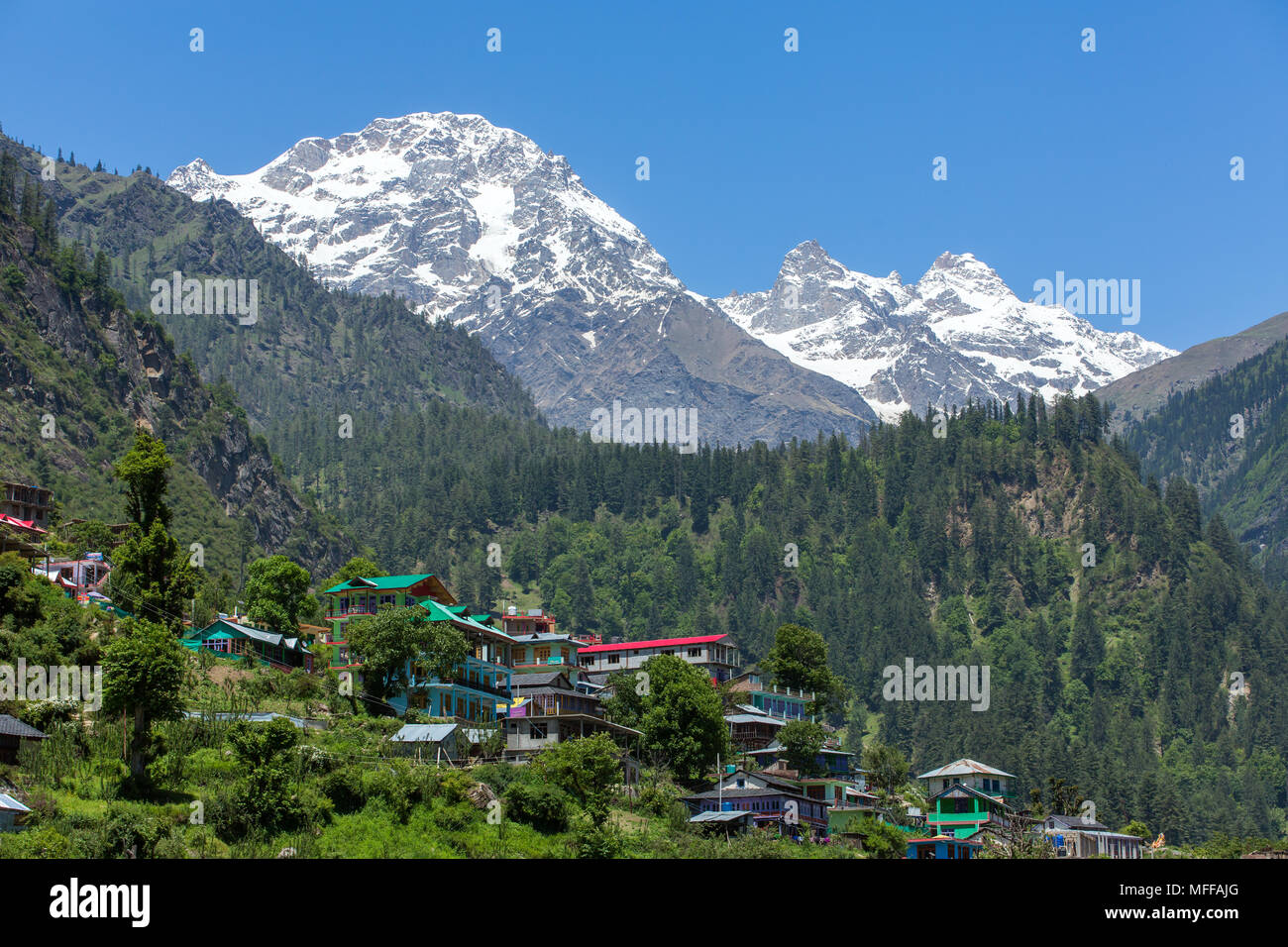 Tosh village in beautiful Parvati valley in Himachal Pradesh state, Northern India Stock Photo