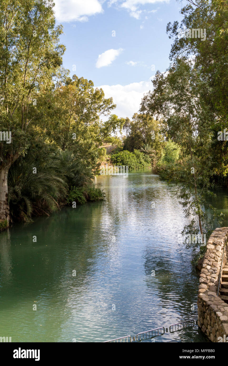 Shores of Jordan River at Baptismal Site, Israel Stock Photo