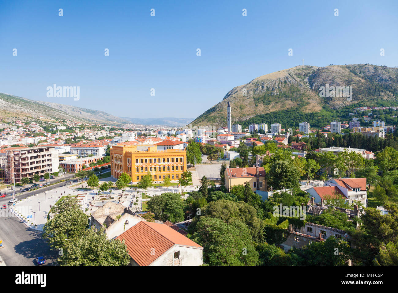 A view over Mostar, Bosnia and Herzegovina with the United World College Stock Photo