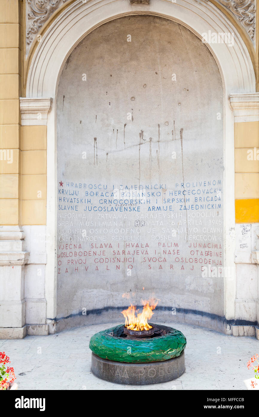 The eternal flame by the Sacred Heart Cathedral in Sarajevo, Bosnia and Herzegovina Stock Photo
