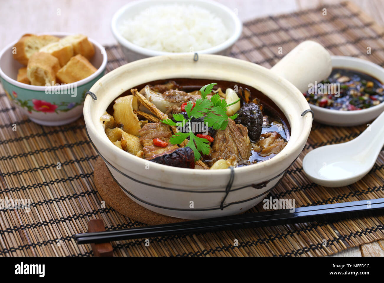 malaysia bak kut teh, traditional chinese herbal pork ribs soup Stock