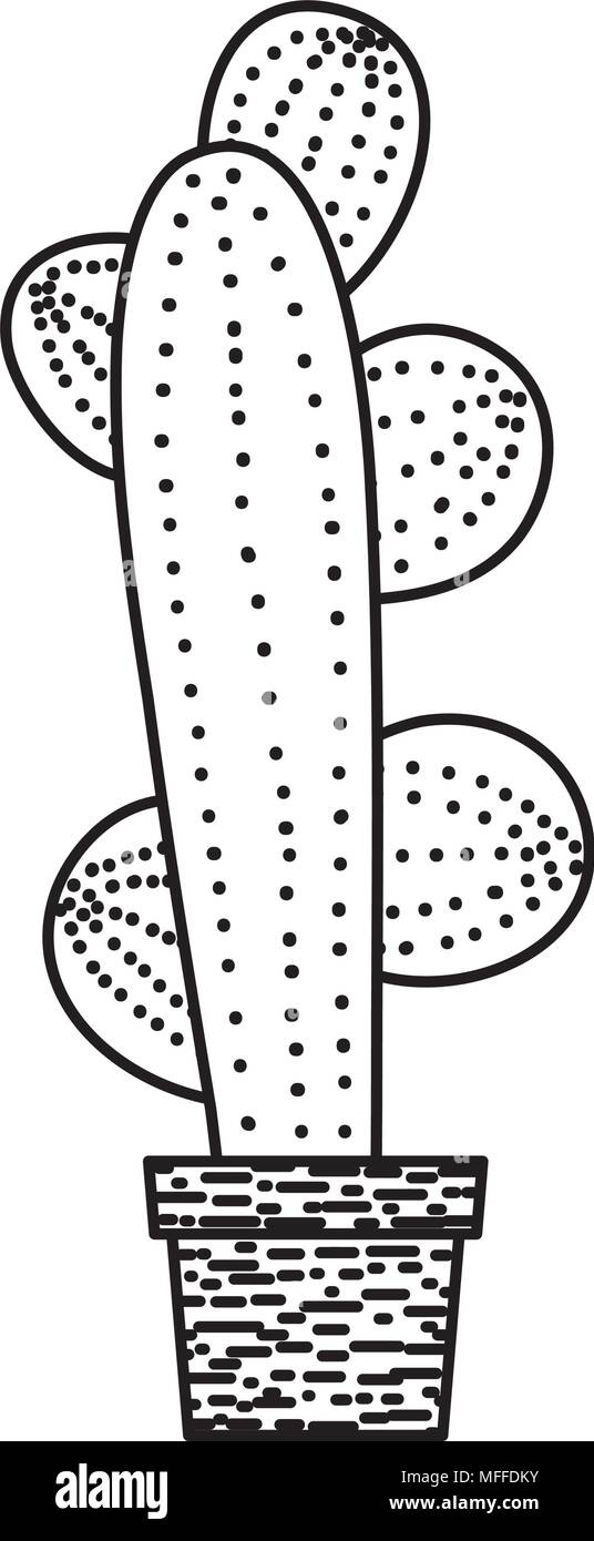 line natura cactus desert plant inside flowerpot Stock Vector Image ...
