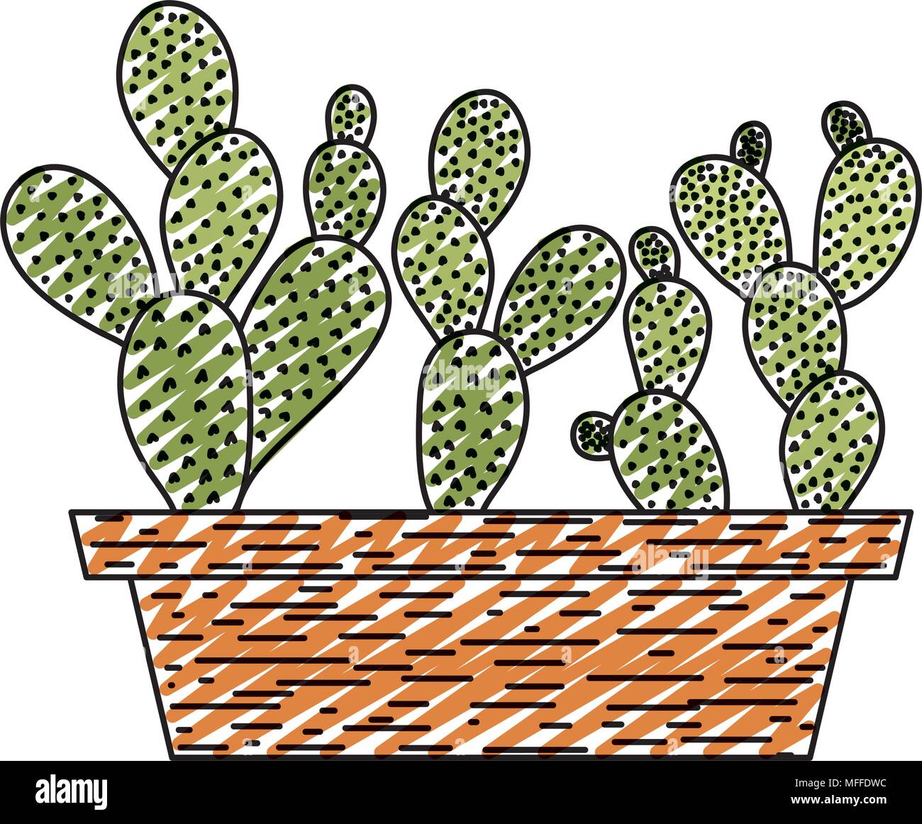 doodle desert and nature cactus plant inside flowerpot Stock Vector ...