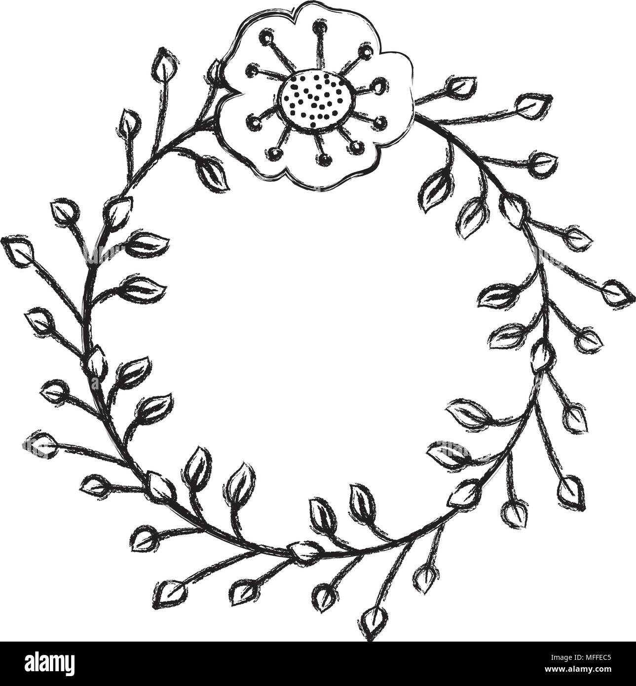 grunge rustic flower with petals and leaves decoration Stock Vector