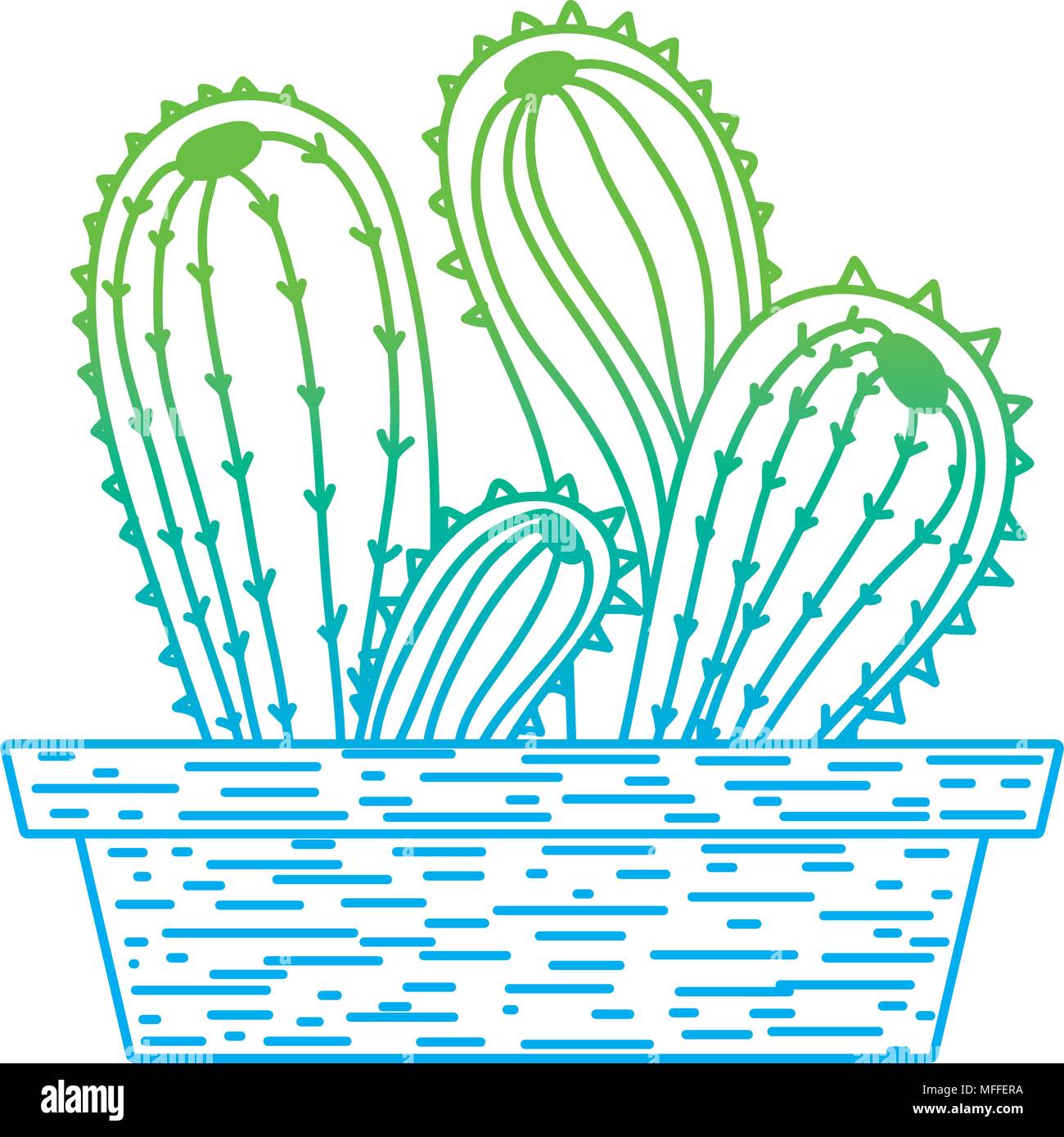 degraded line desert cactus nature plant inside flowerpot Stock Vector ...