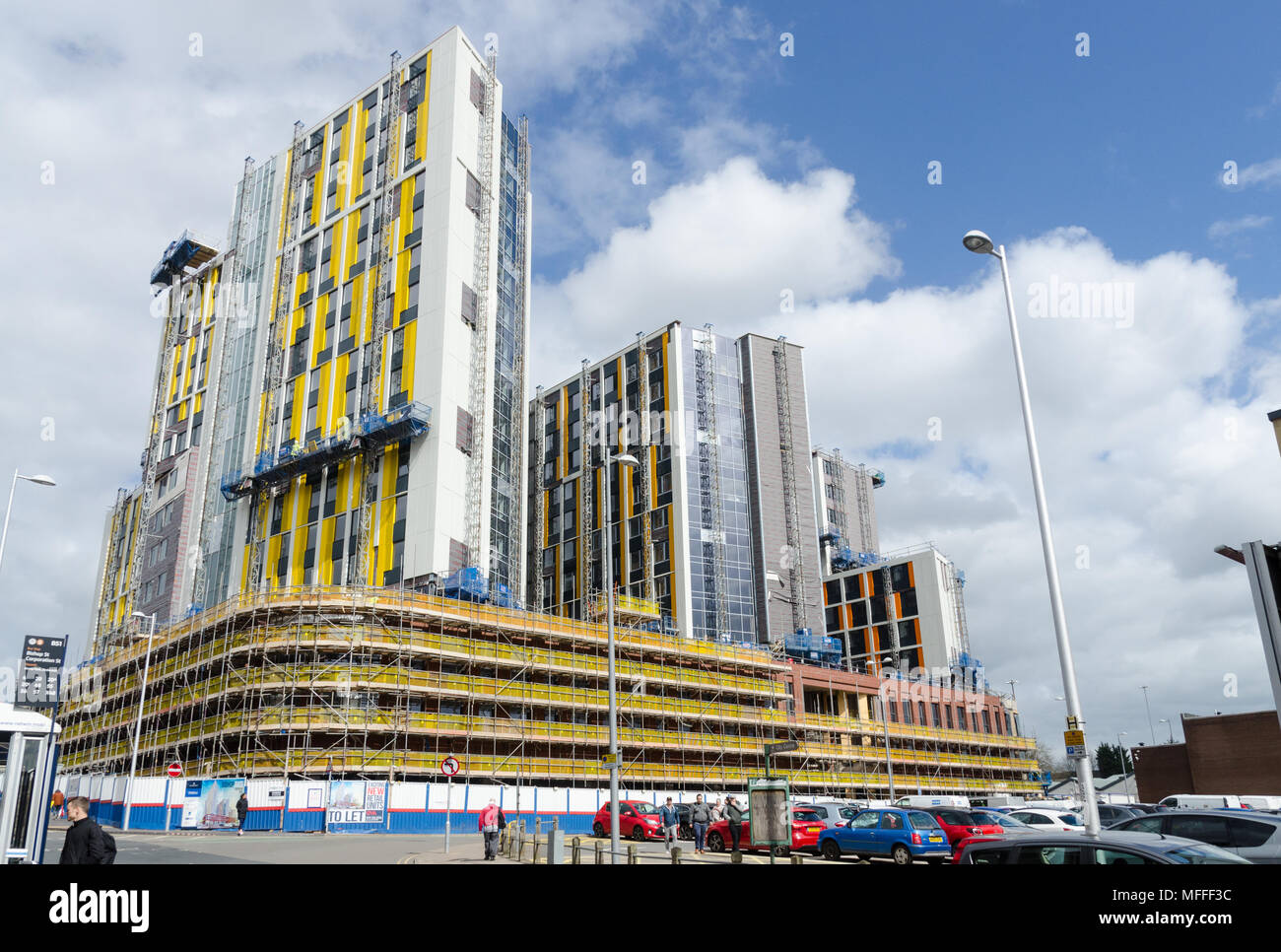 New high rise student accommodation blocks being constructed at Bishop Gate in the centre of Coventry for Coventry University Stock Photo