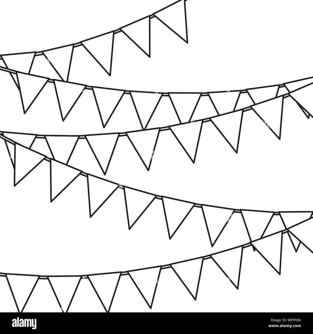 Happy birthday party background flags Black and White Stock Photos