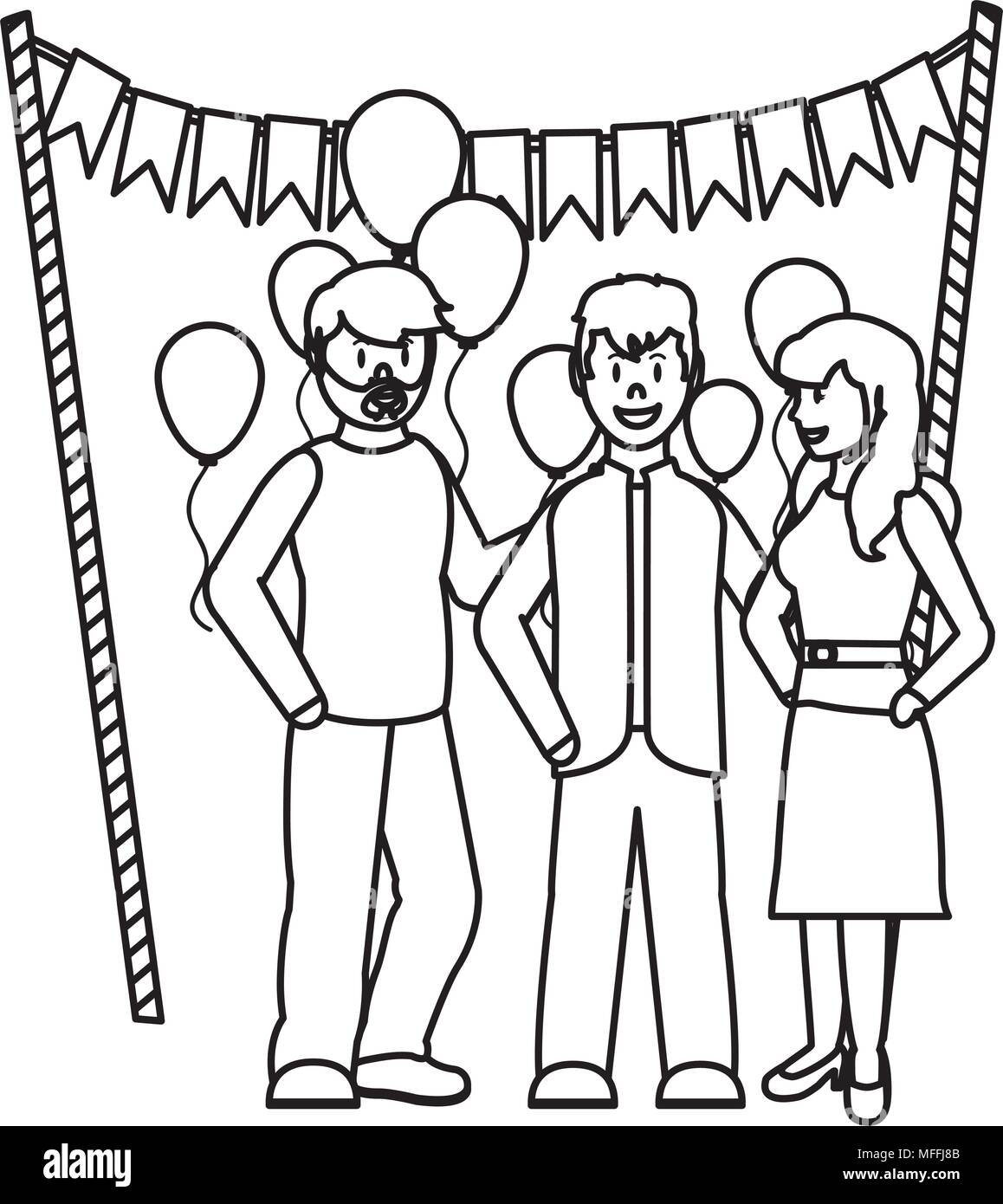 Line Happy Birthday Party Celebration With People Stock Vector Art