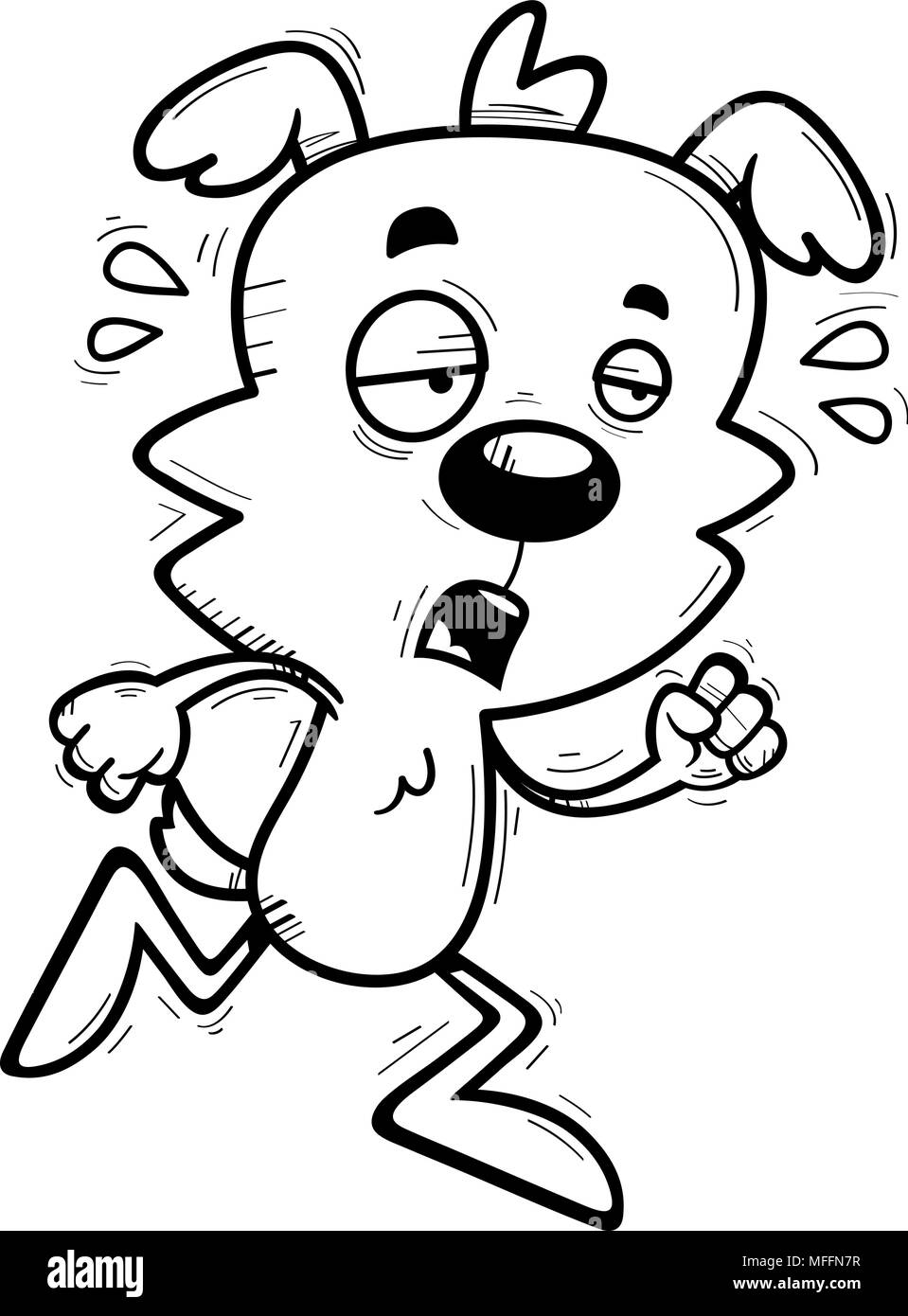 A cartoon illustration of a male dog running and looking exhausted ...
