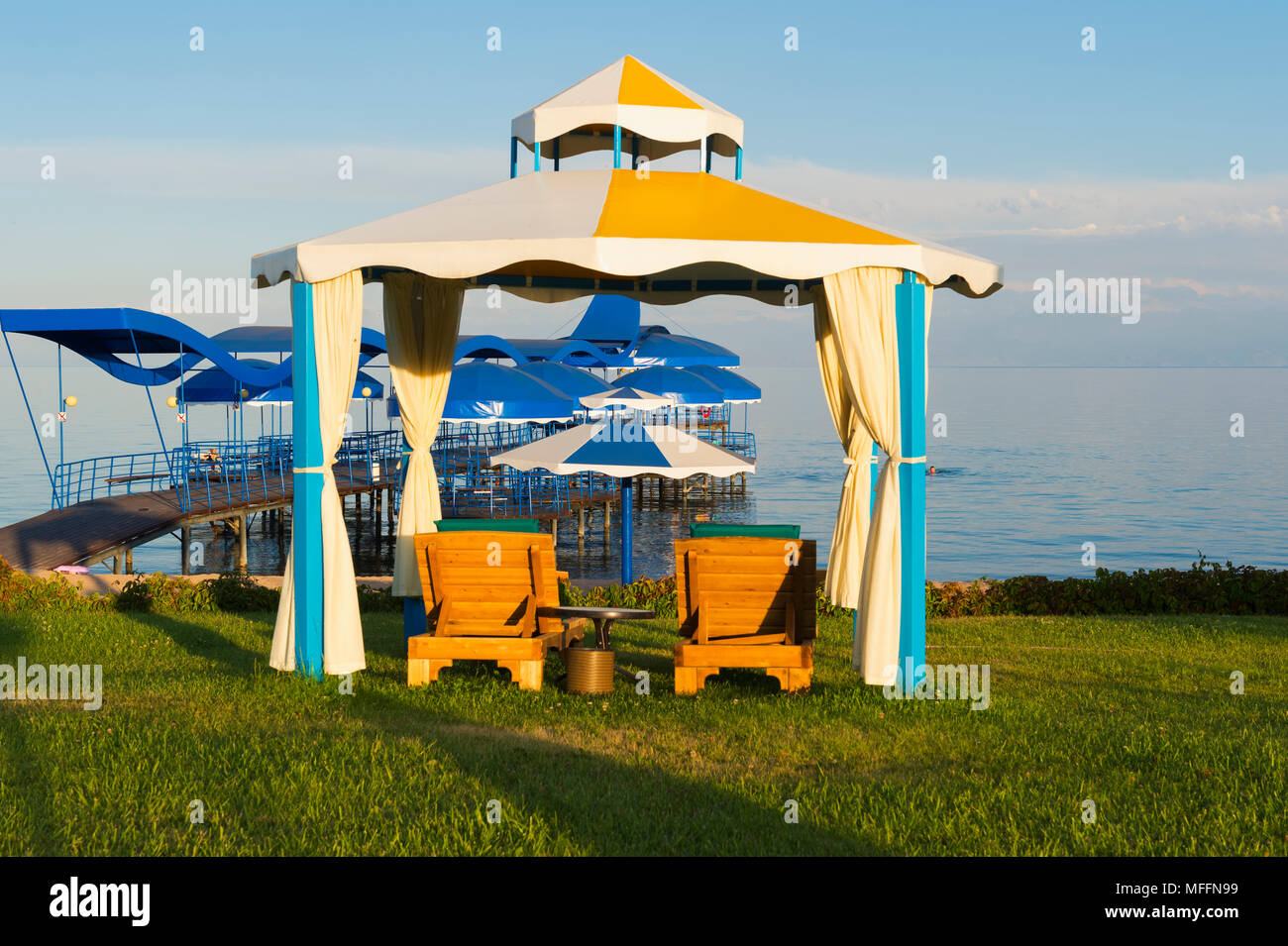Karven resort beach, Issyk Kul lake, Kyrgyzstan, Central Asia Stock
