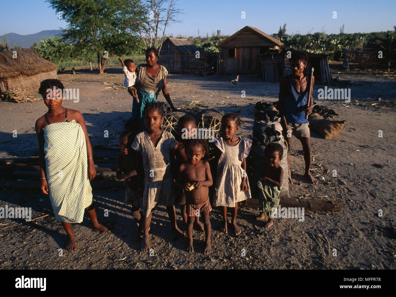 CHARCOAL BURNER'S FAMILY  with eight children  Madagascar Stock Photo