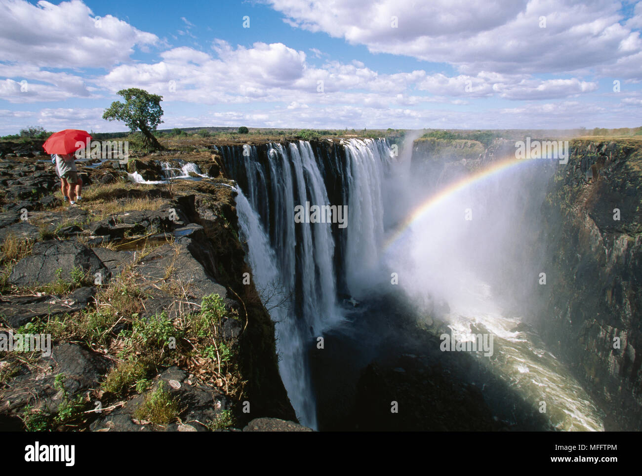 TOURISTS at Victoria Falls Livingstone Island, Zambia Stock Photo