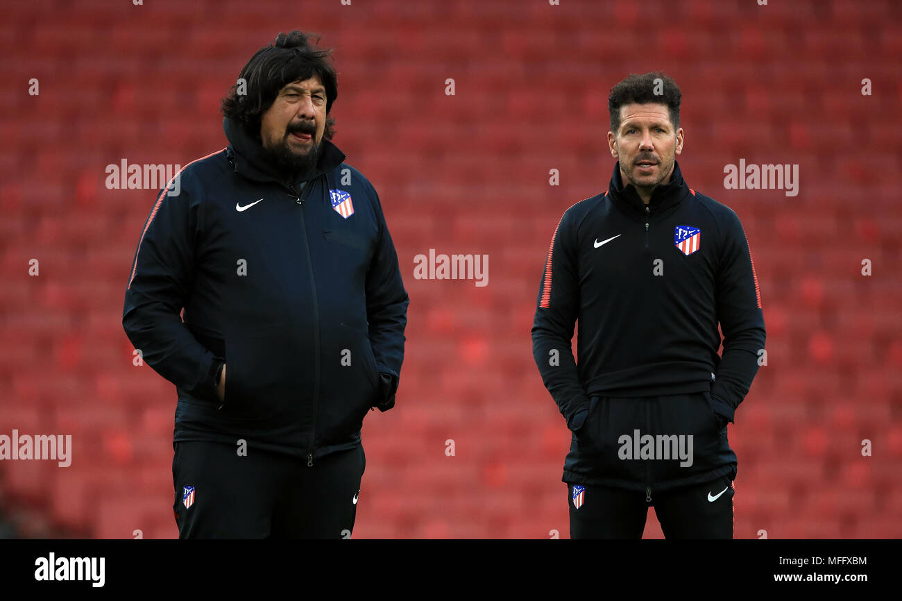 Atletico Madrid manager Diego Simeone (right) and assistant coach German  Burgos during the training session at Emirates Stadium, London Stock Photo  - Alamy