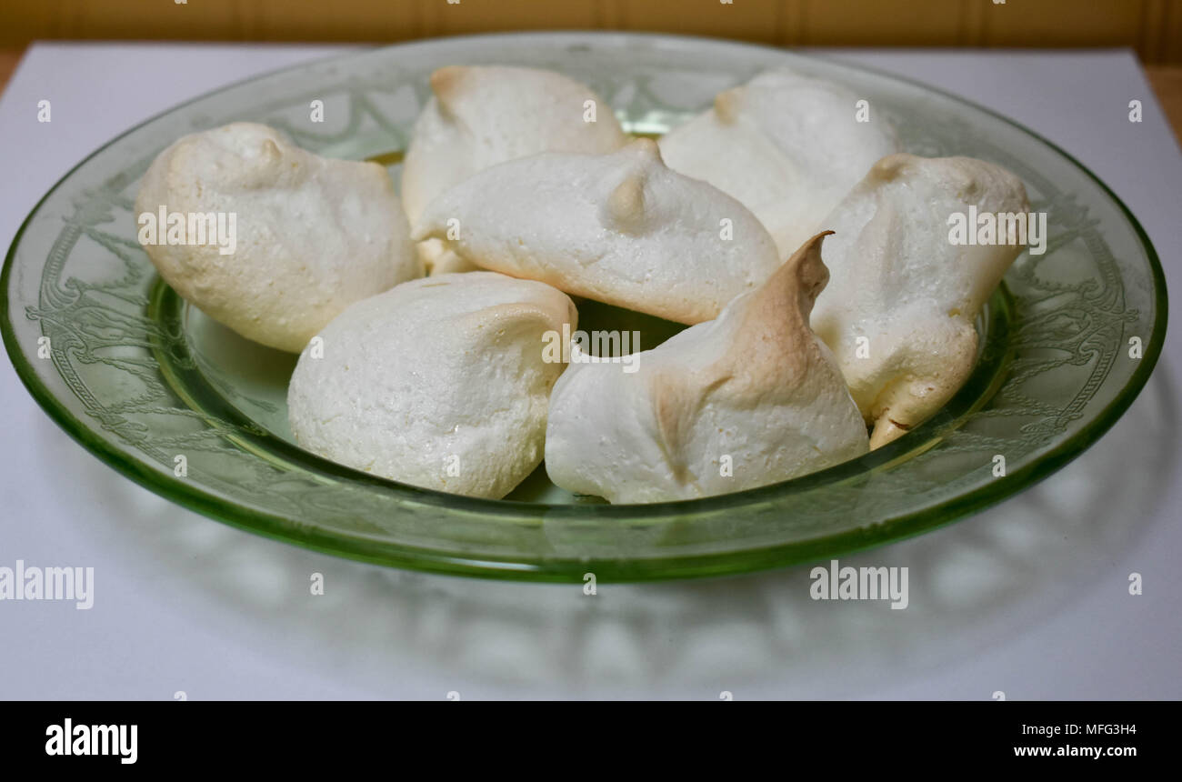 Vaseline Glass Plate with Meringue - Stock Image