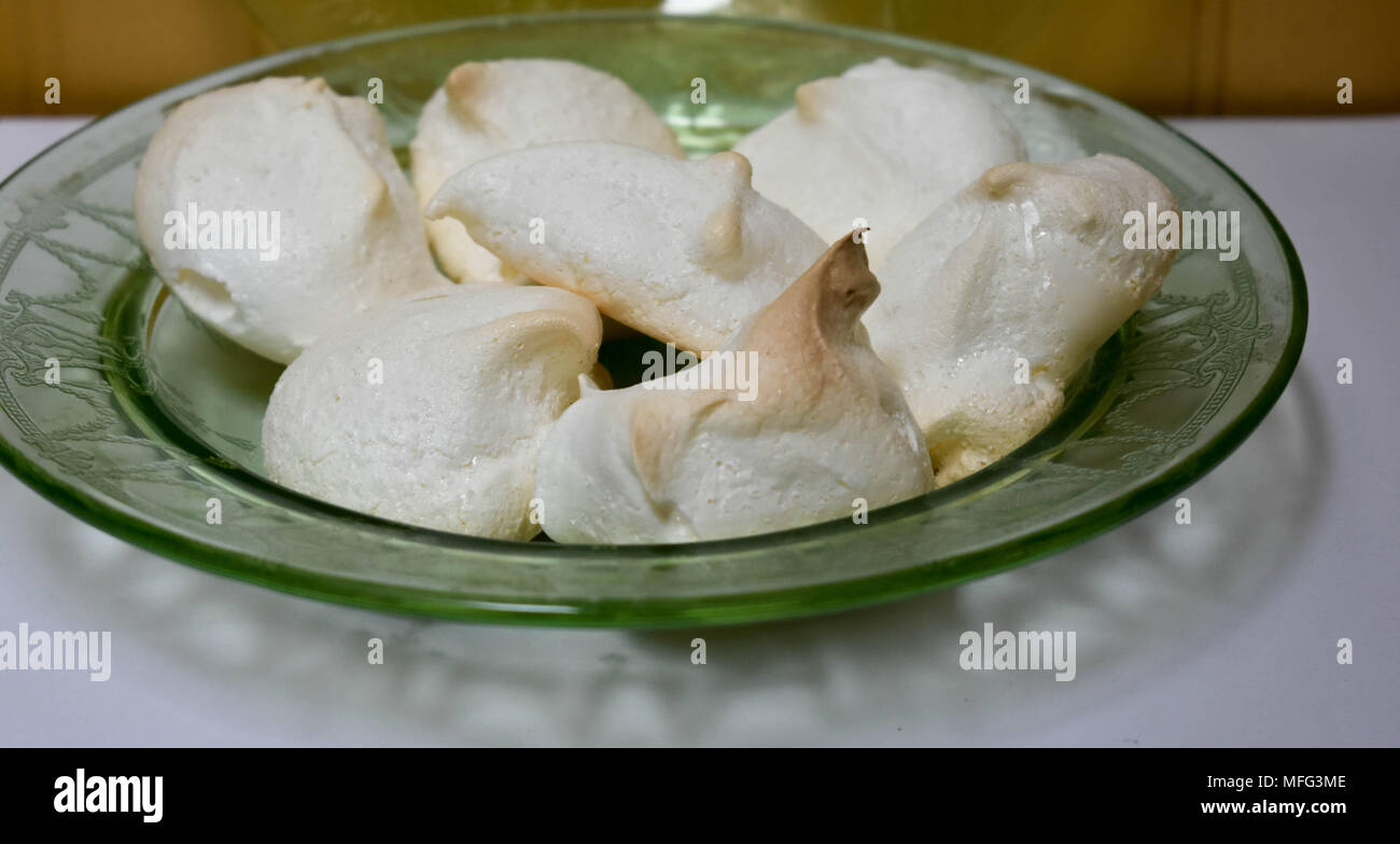 Vaseline Glass Plate with Meringue - Stock Image