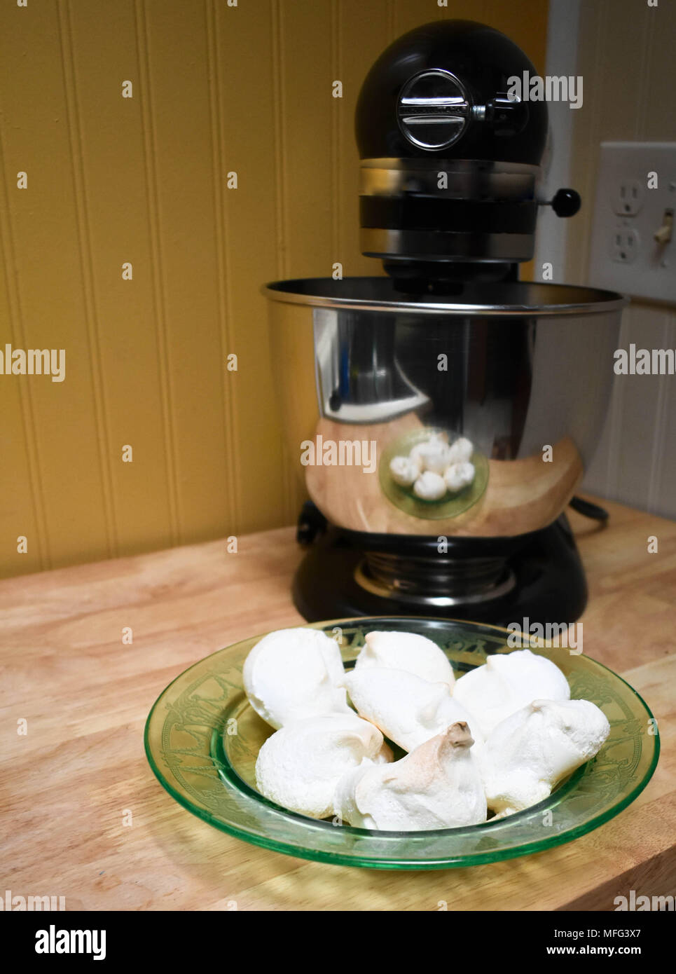 Vaseline Glass Plate with Meringue - Stock Image