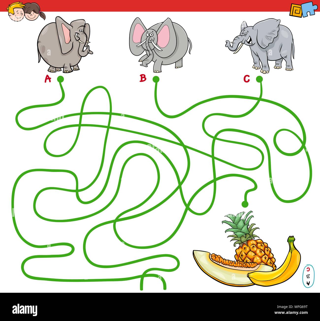 Cartoon Illustration of Paths or Maze Puzzle Activity Game with ...