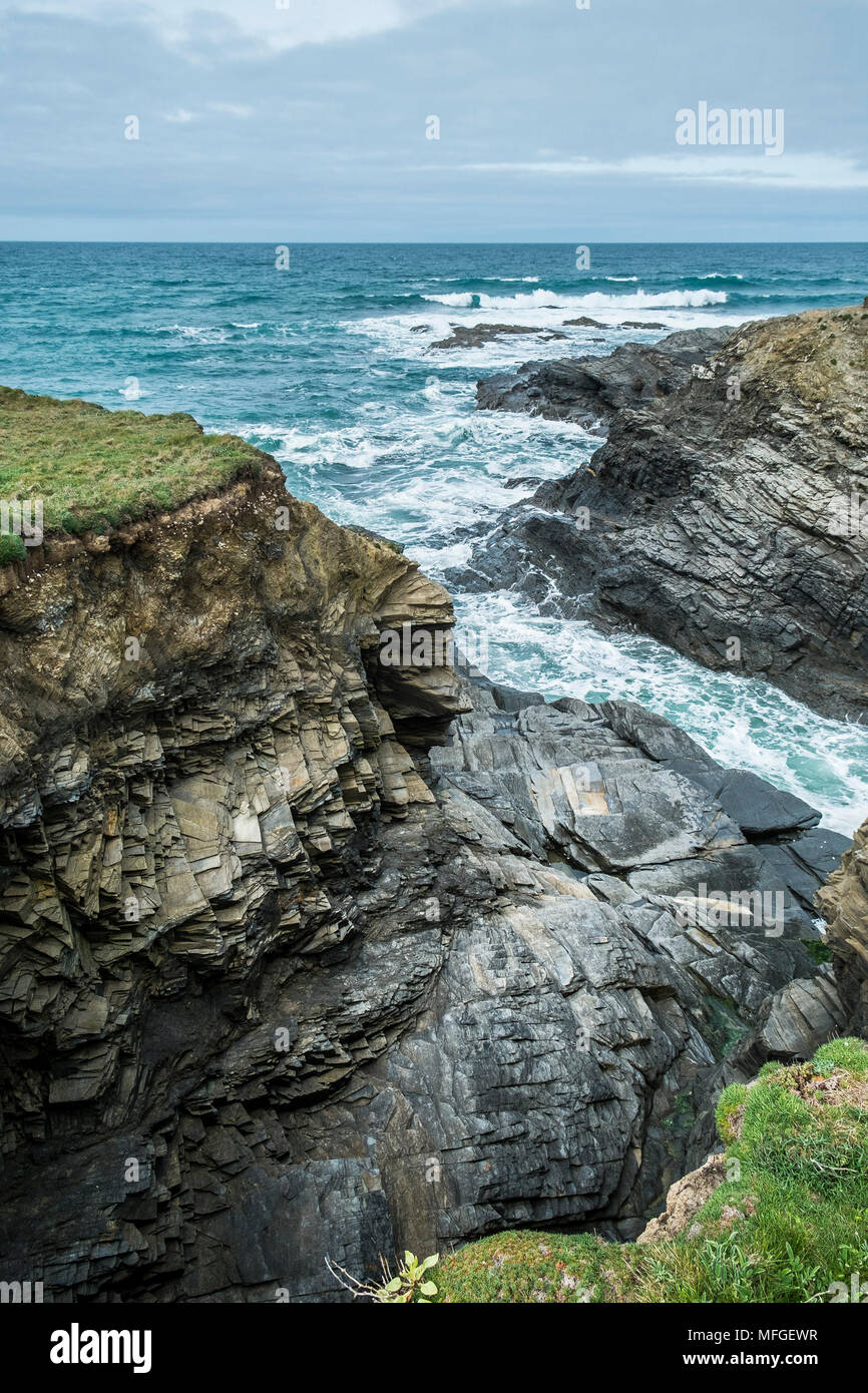 Shale rock on the North Cornwall Coast. Stock Photo