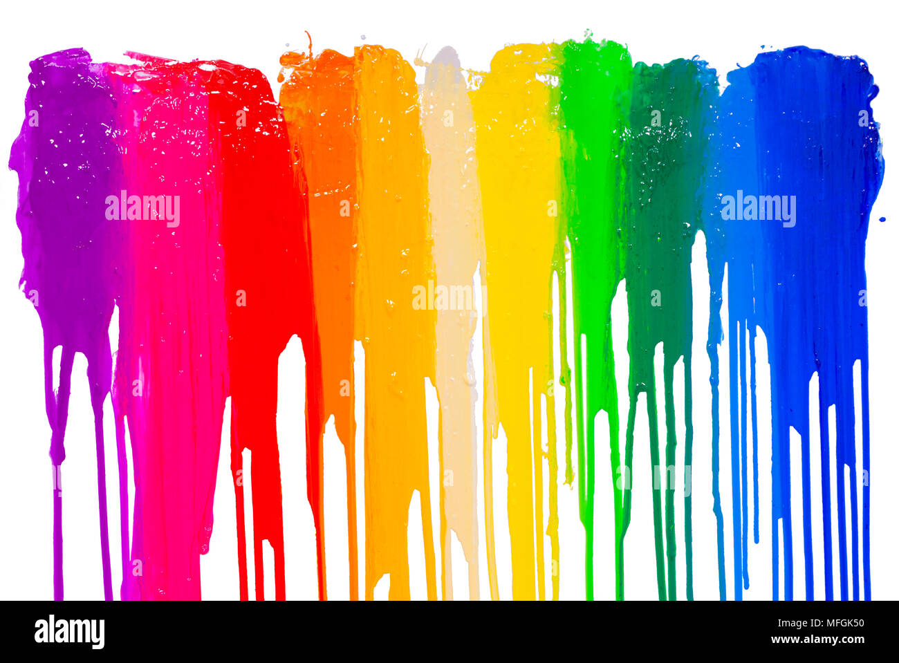 rainbow colors of paint dripping with clipping path Stock Photo