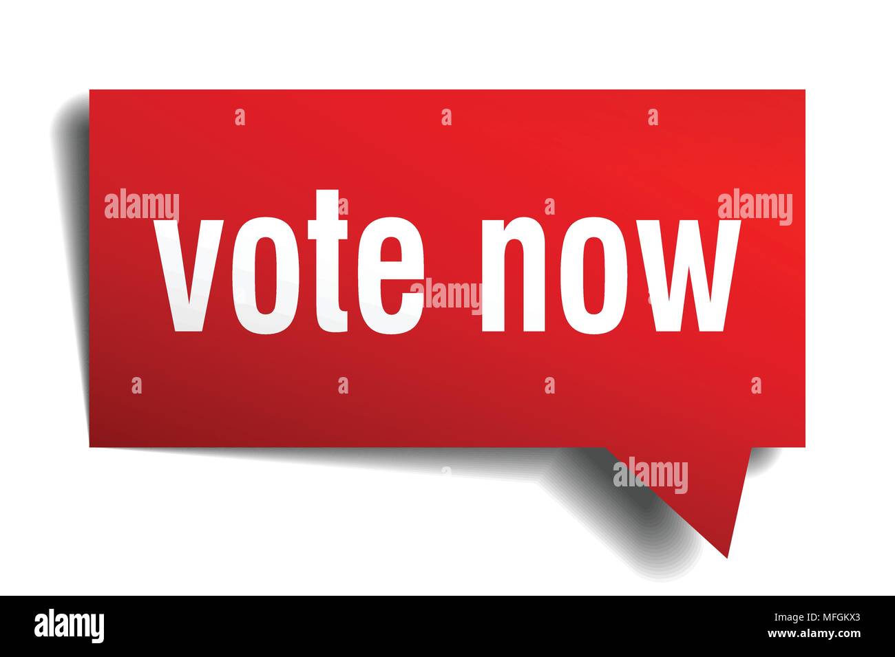 vote now red 3d square isolated speech bubble Stock Vector