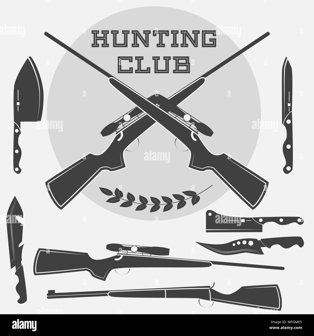 Set of retro weapons labels, emblems and design elements. Vector illustration Stock Vector