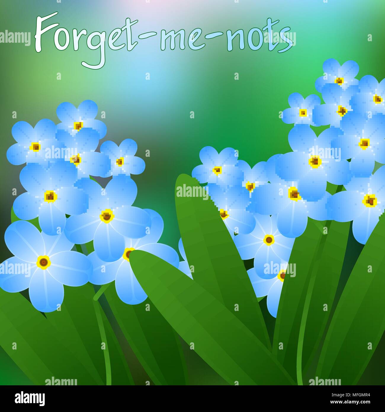 Meadow with blooming, blue, beautiful. Vector