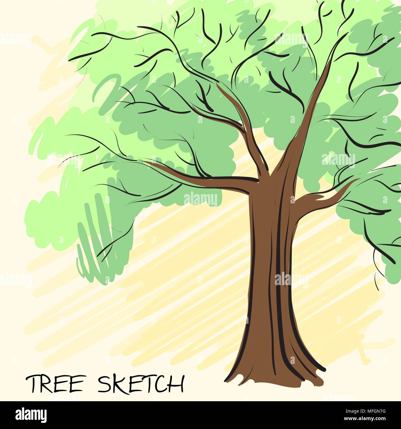 Lonely green tree. Corporate identity is drawn by hand. Vector illustration Stock Vector