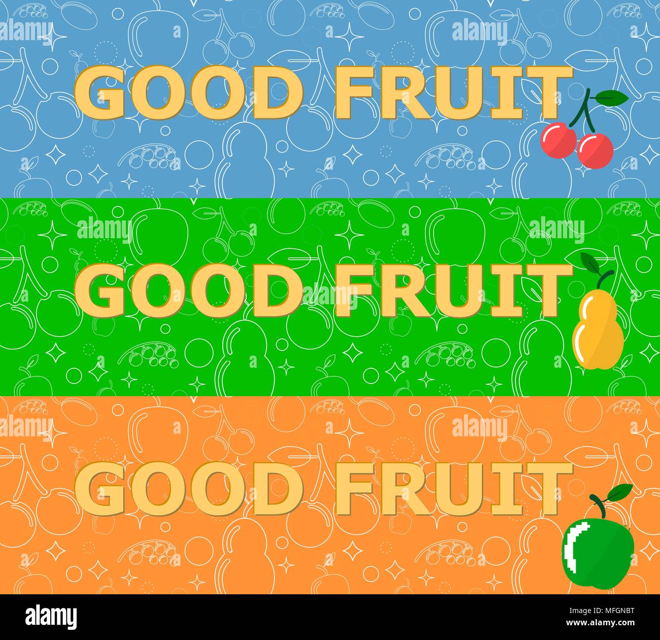 Set of horizontal banners with fruits on bright background. Vector ...