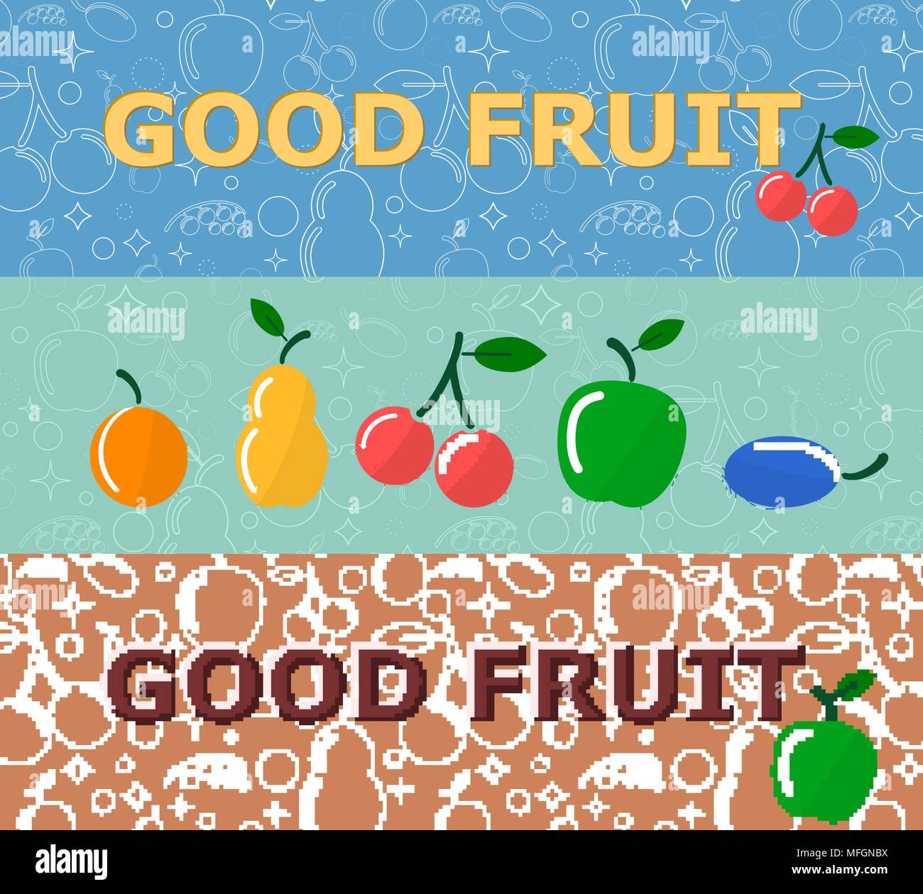 Set of horizontal banners with fruits on bright background. Vector ...