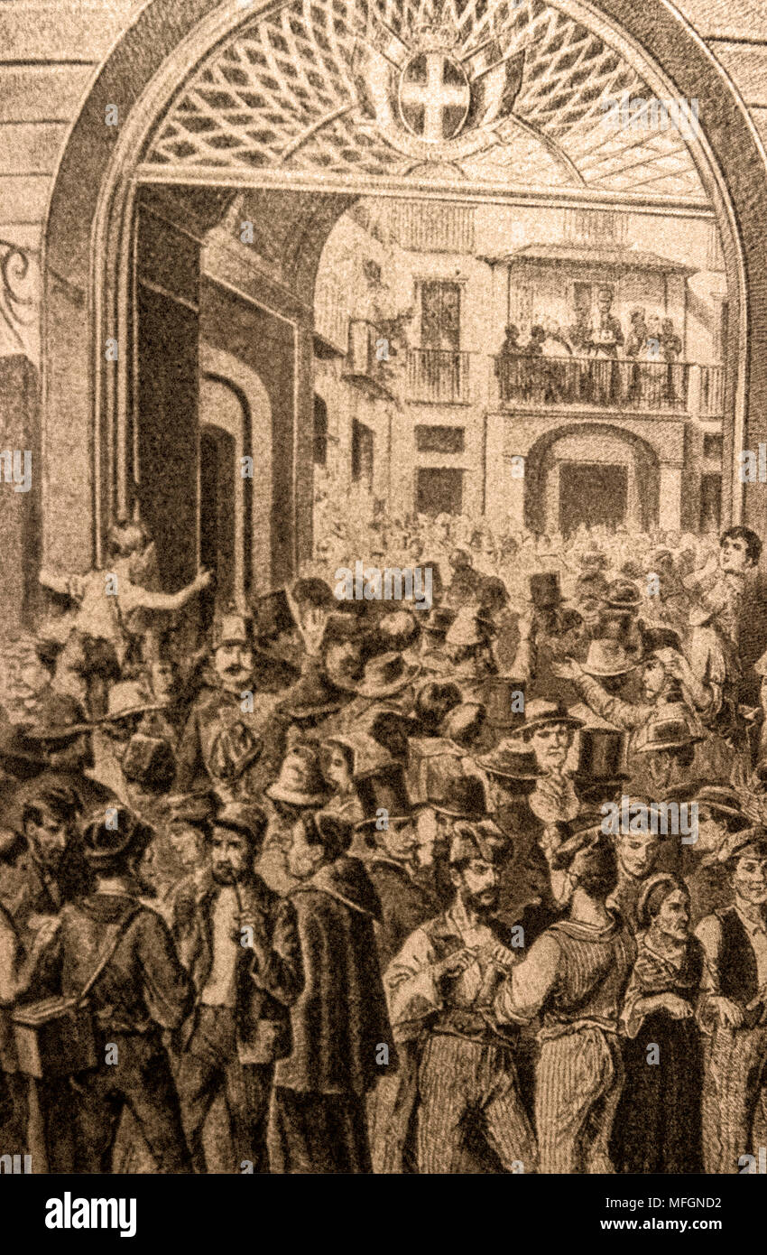 Italy -Naples Extractions of the Lotto in 1874 Stock Photo