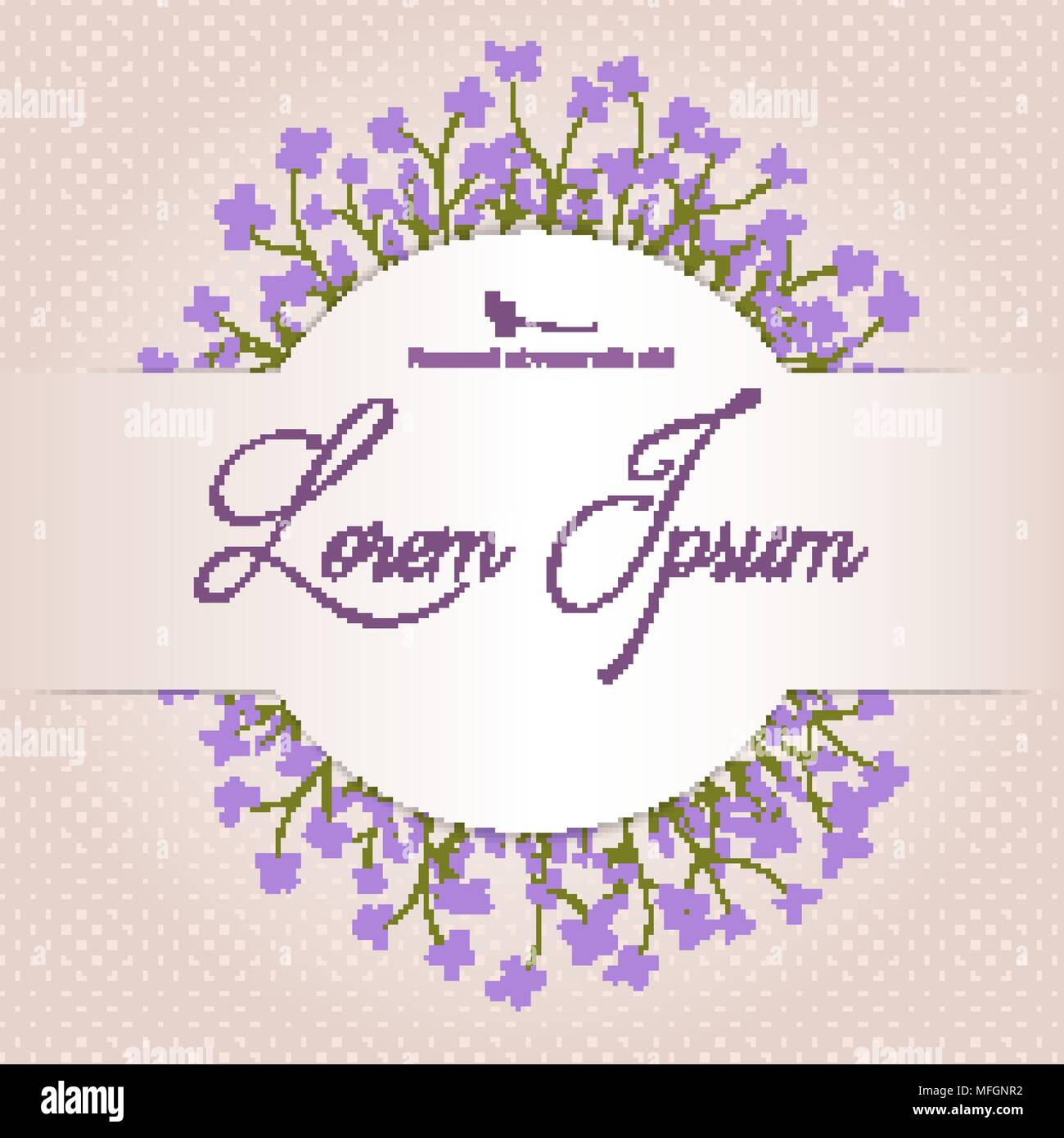 Beautiful floral arrangement with violet flowers on a beige background with space for your text. Postcard. Vector illustration Stock Vector