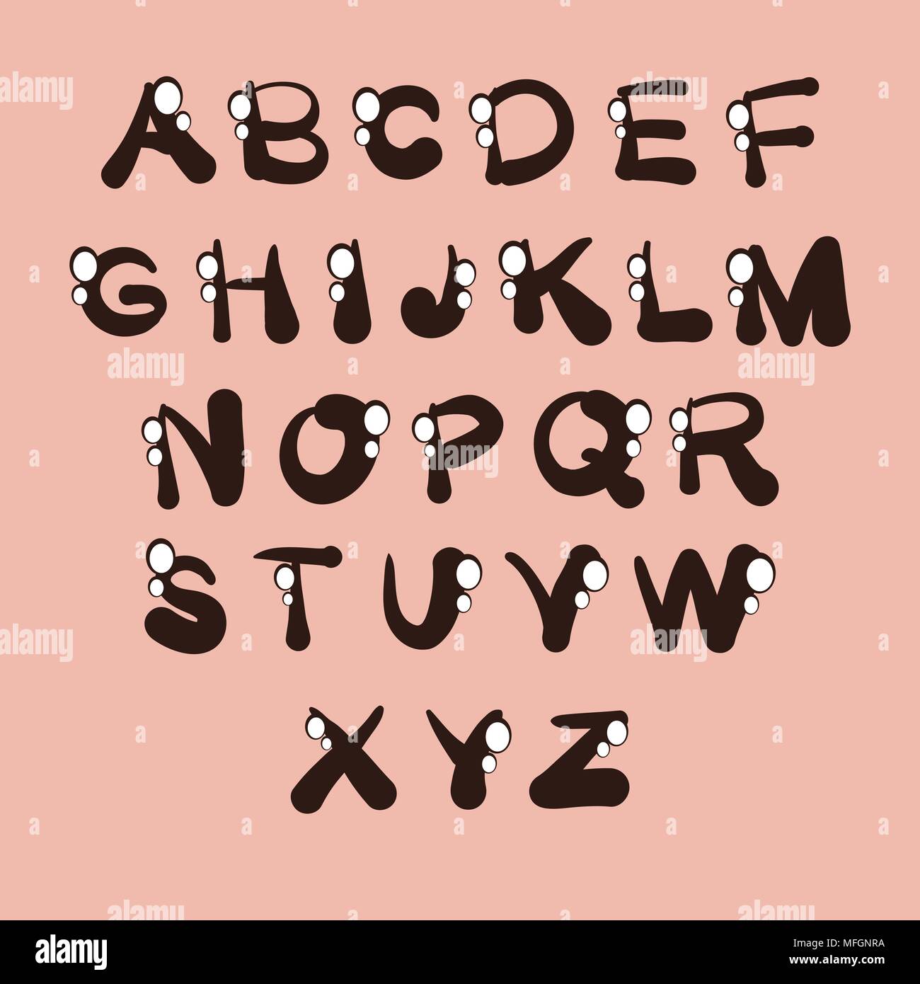 Hand Drawn Cartoon Font With Decorative Elements On A Pink Background