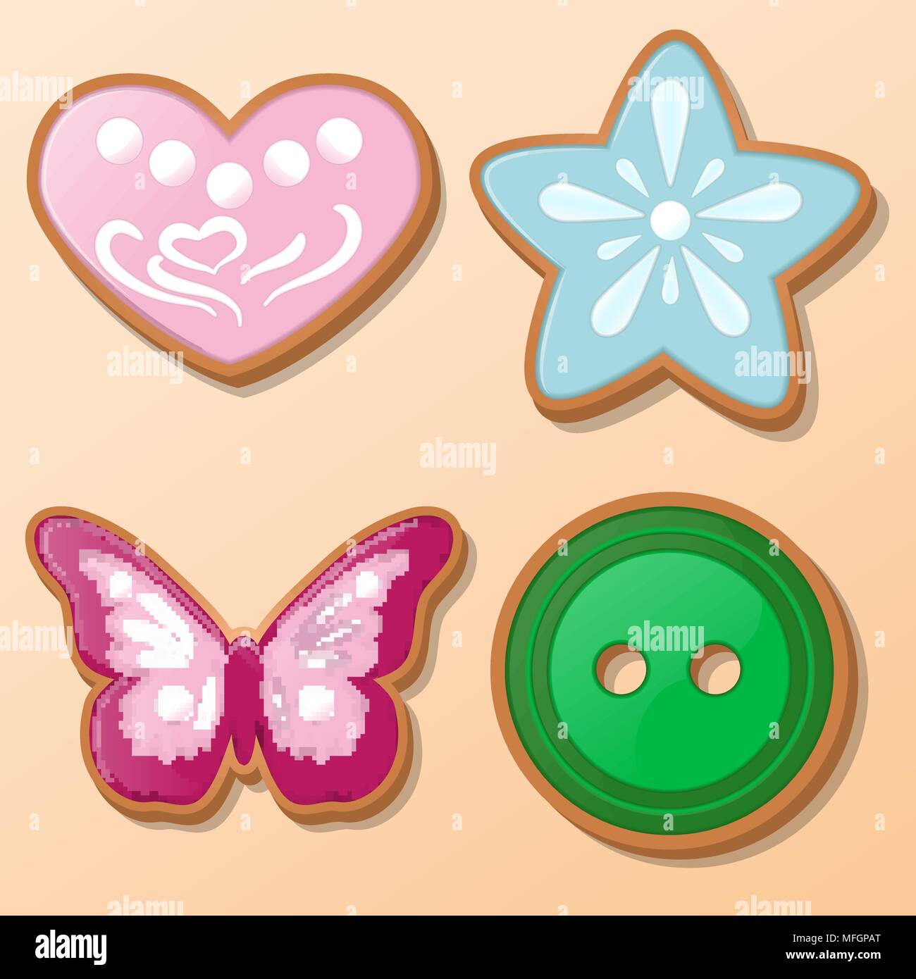 heart, star, butterfly, button in the form of a cookie on a bright  background. Vector illustration Stock Vector Image & Art - Alamy