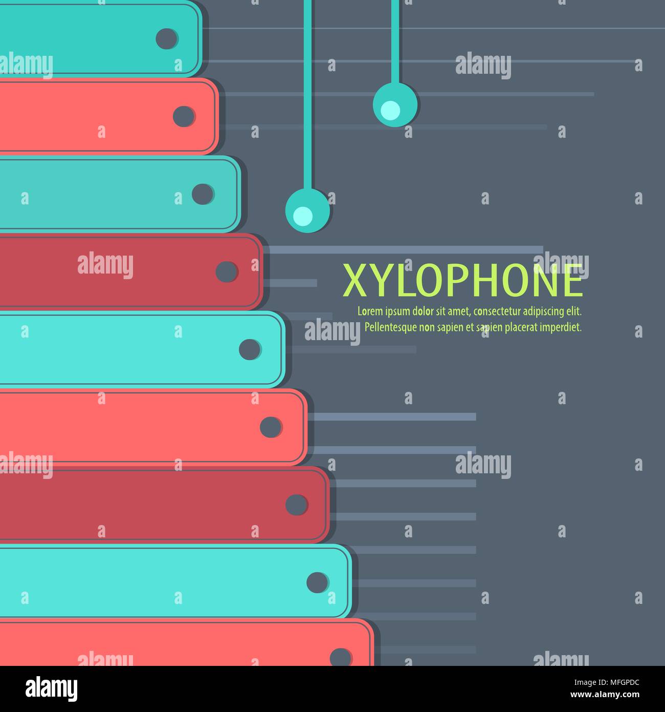 Musical instrument xylophone on the background with space for text and advertising. Vector illustration Stock Vector