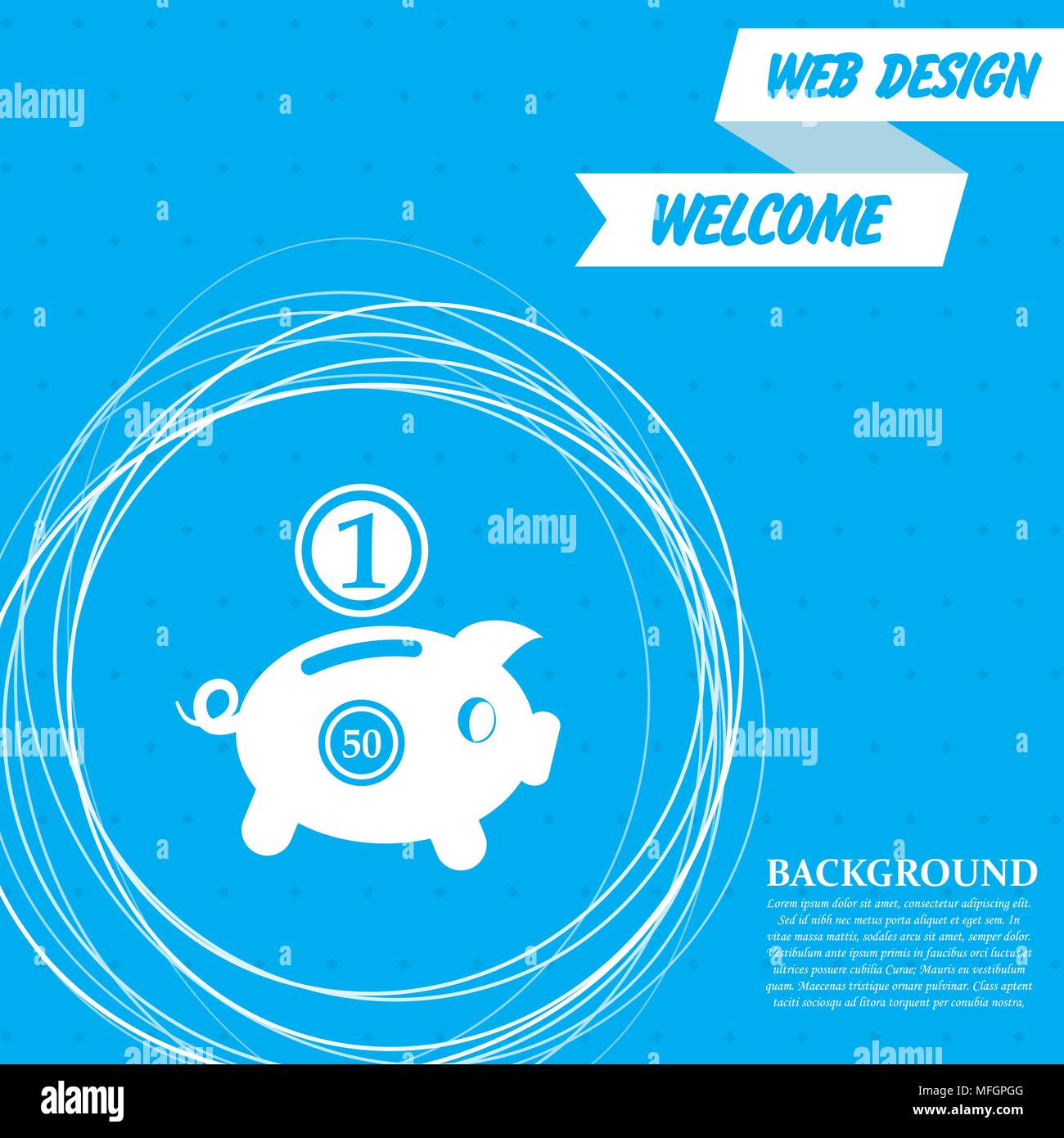 Piggy bank and dollar coin icon on a blue background with abstract ...