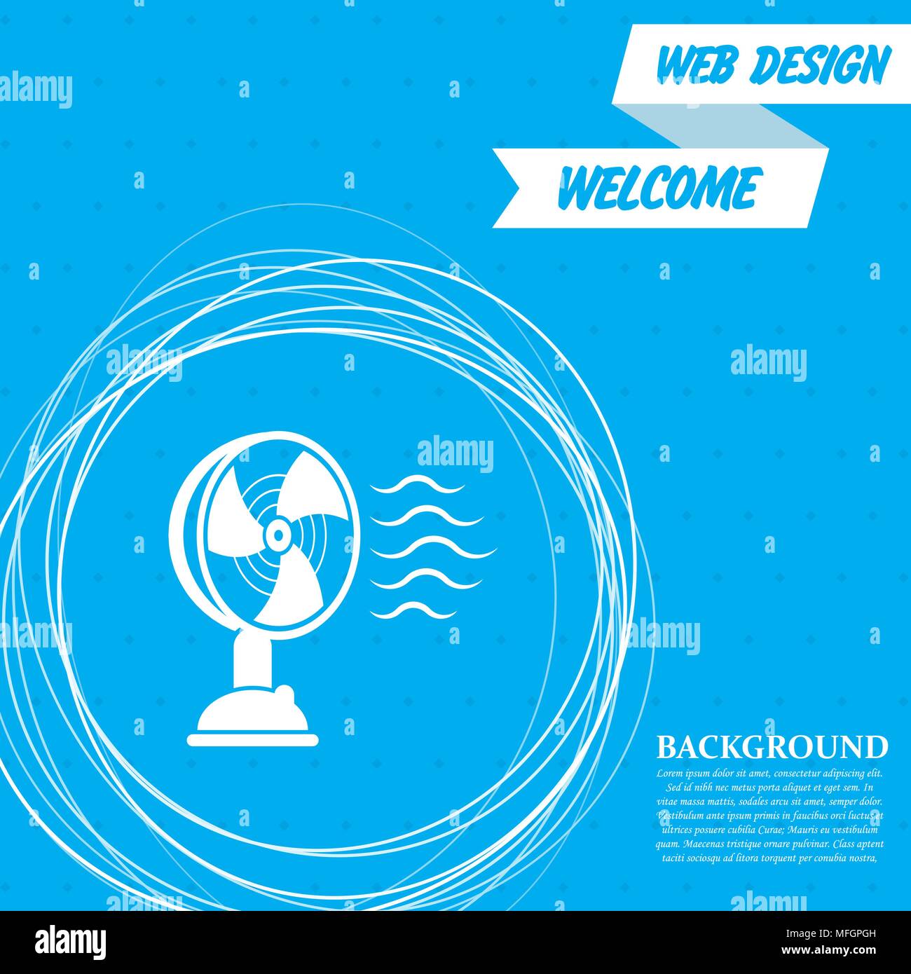 Fan icon on a blue background with abstract circles around and place ...