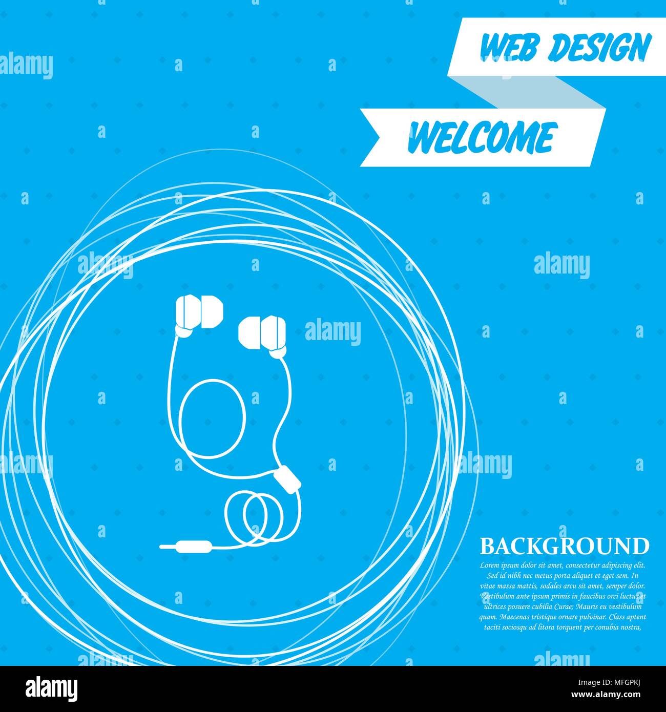 Headphones icons on a blue background with abstract circles around and ...