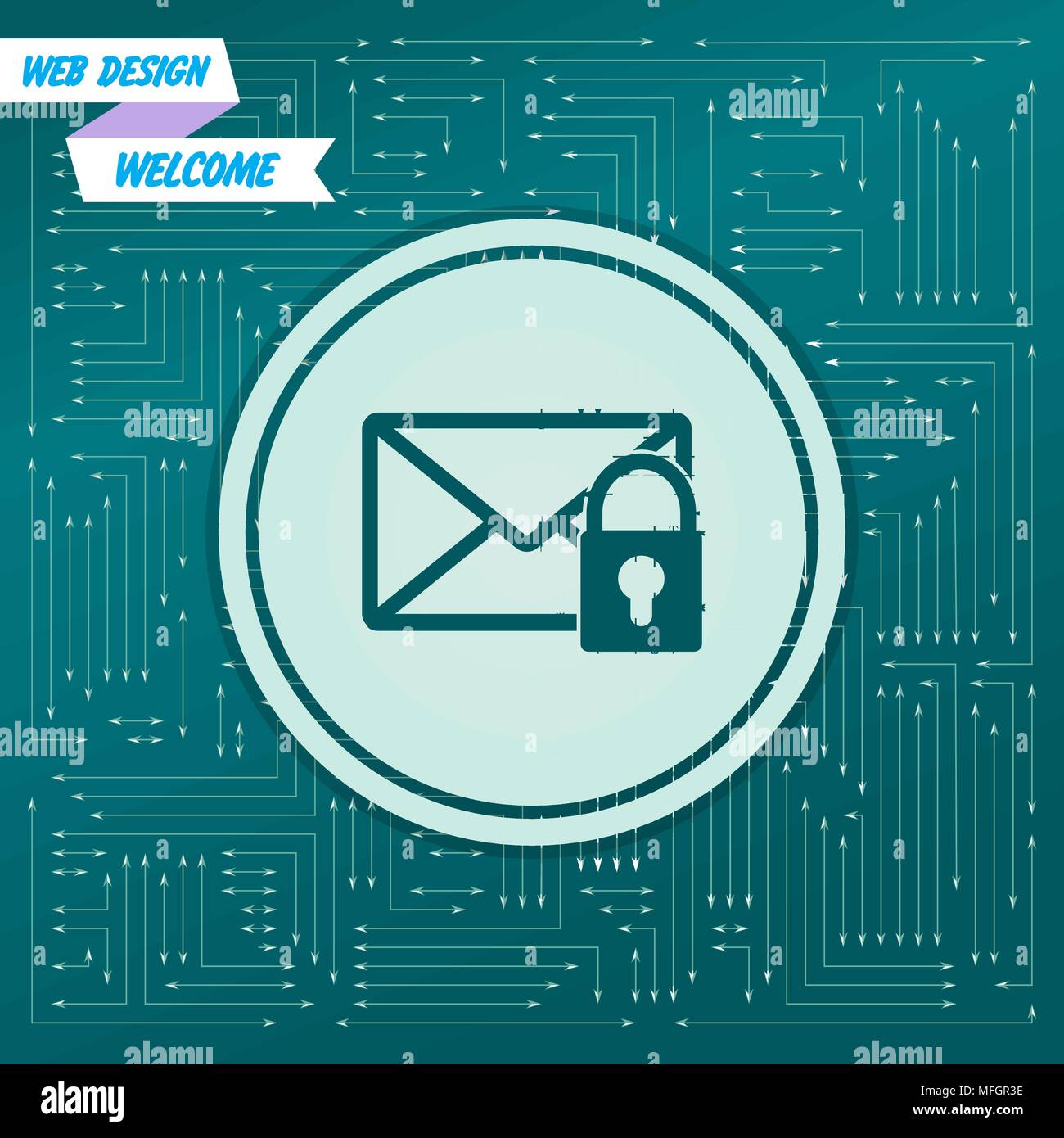 Secret mail icon on a green background, with arrows in different ...