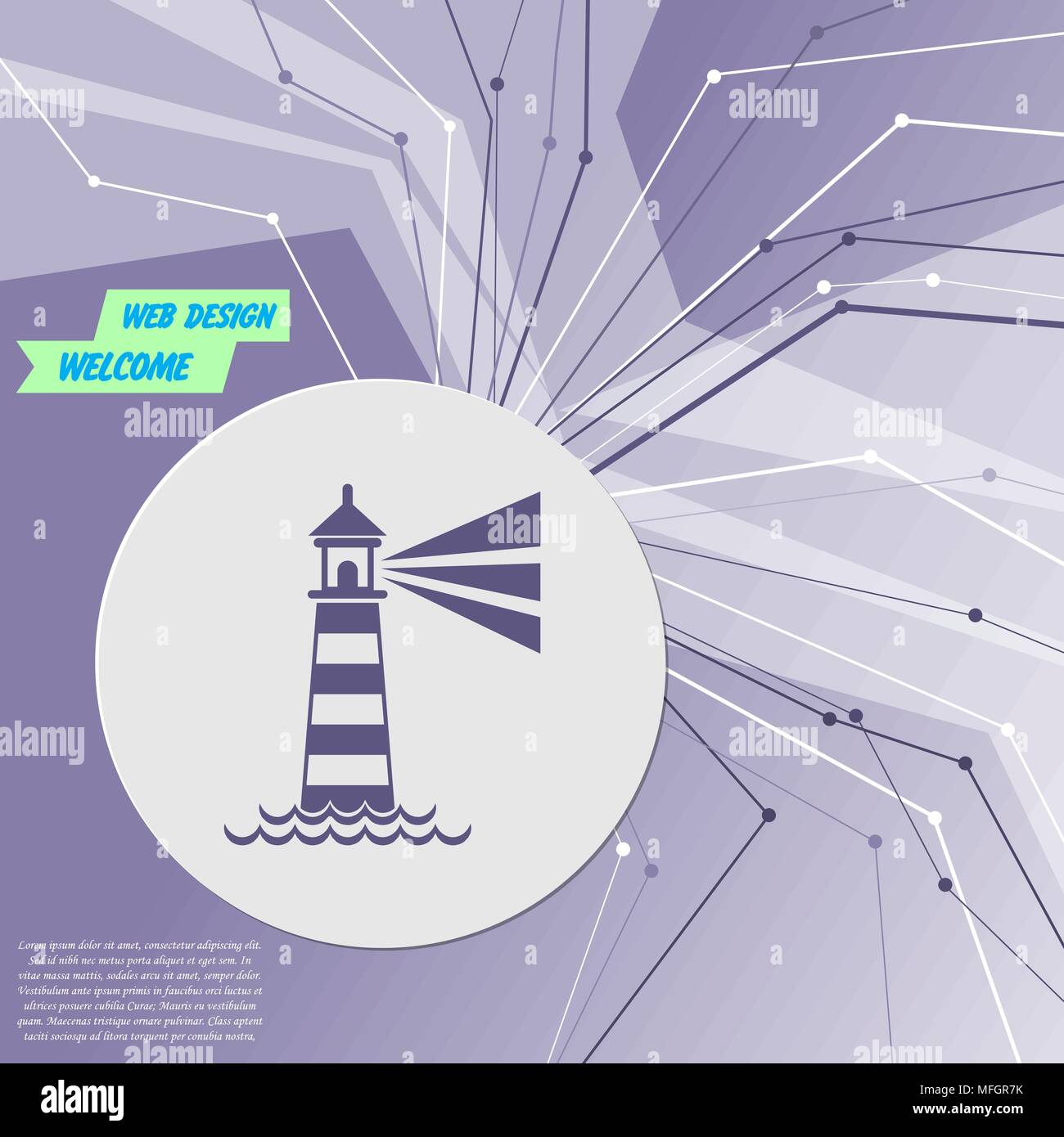 Lighthouse icon on purple abstract modern background. The lines in all directions. With room for your advertising. Vector illustration Stock Vector