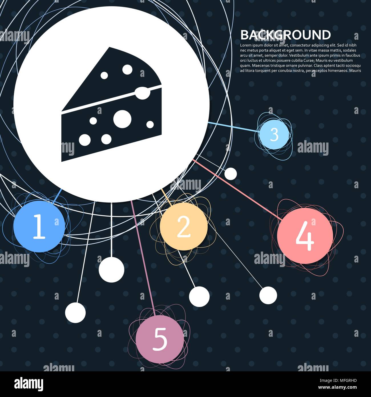 Cheese icon with the background to the point and with infographic style ...