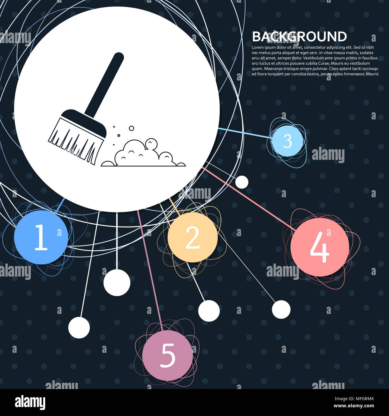 Broom icon with the background to the point and with infographic style. Vector illustration Stock Vector