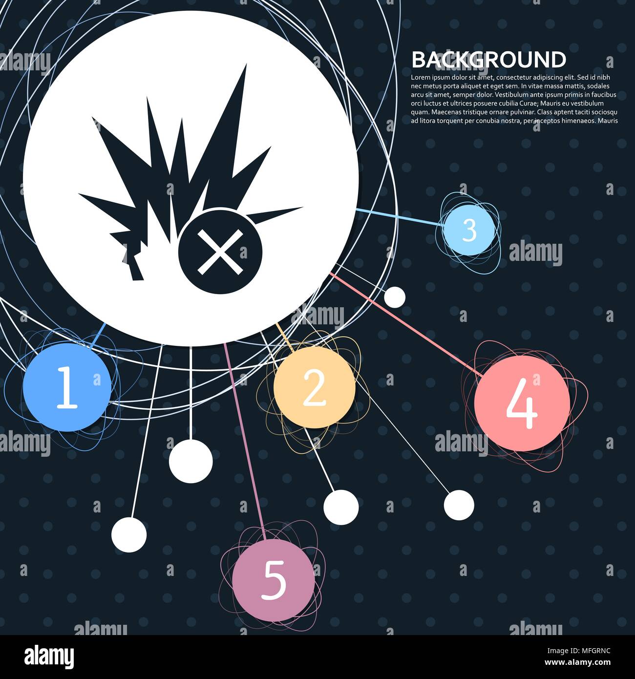 explosion icon with the background to the point and with infographic ...