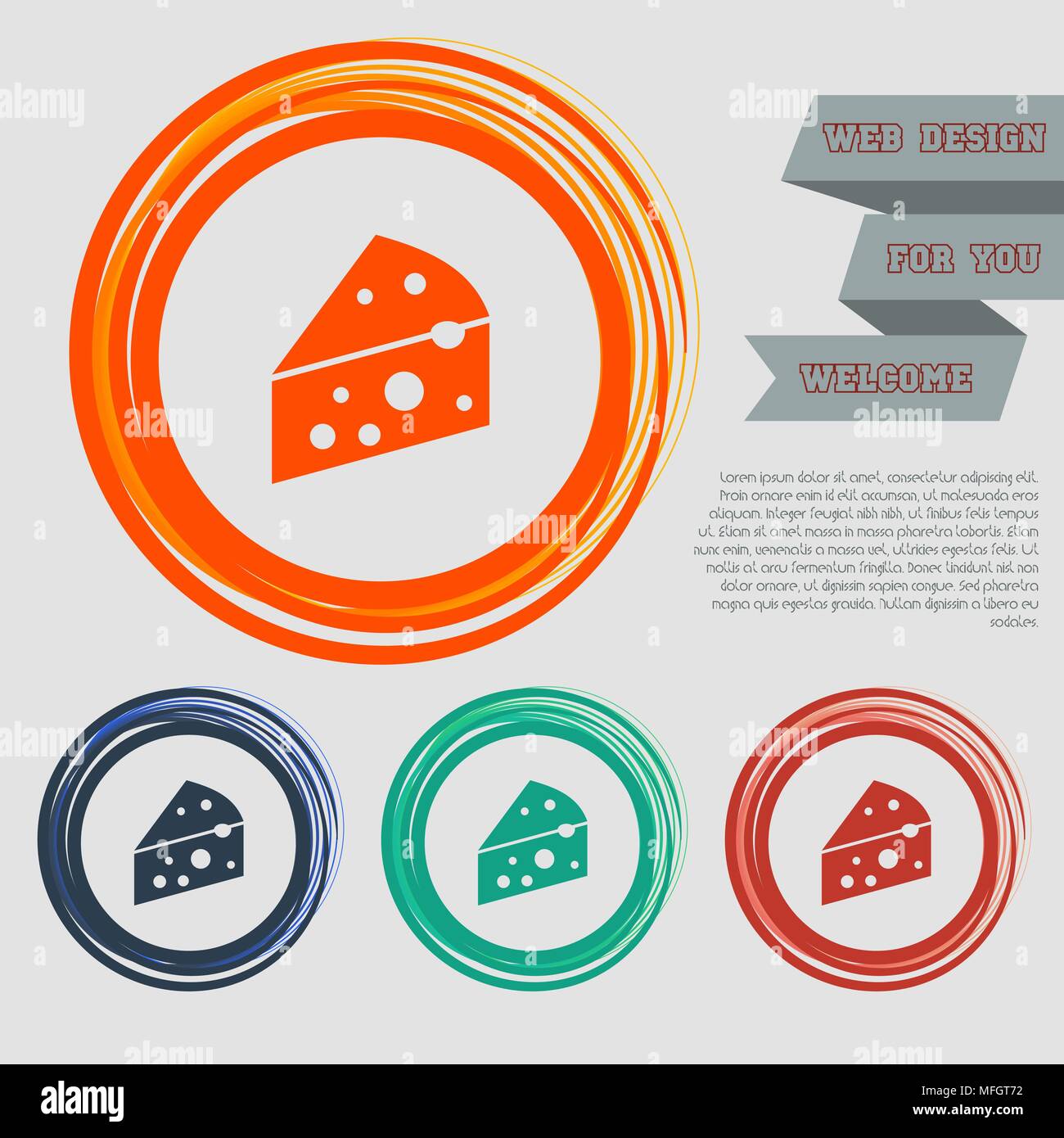 Cheese icon on the red, blue, green, orange buttons for your website and design with space text. Vector illustration Stock Vector
