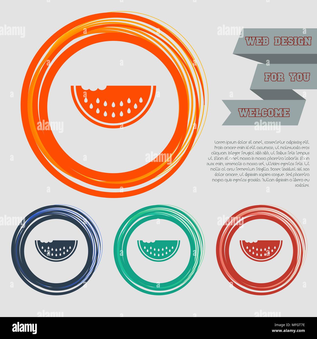 watermelon icon on the red, blue, green, orange buttons for your website and design with space text. Vector illustration Stock Vector