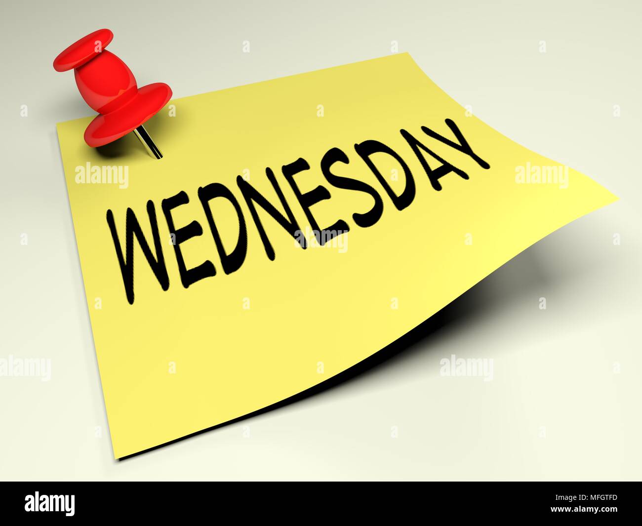 Yellow post with the write Wednesday- 3D rendering Stock Photo - Alamy
